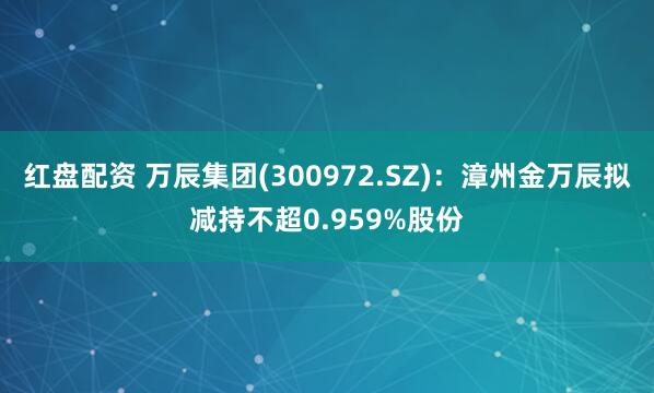 红盘配资 万辰集团(300972.SZ)：漳州金万辰拟减持不超0.959%股份